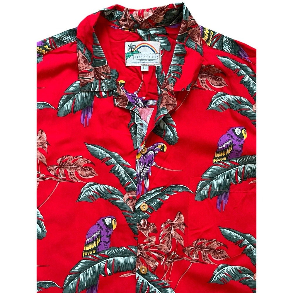 Vintage PARADISE FOUND Magnum PI Red Hawaiian Shirt  Parrots Birds LARGE‎ Rare
